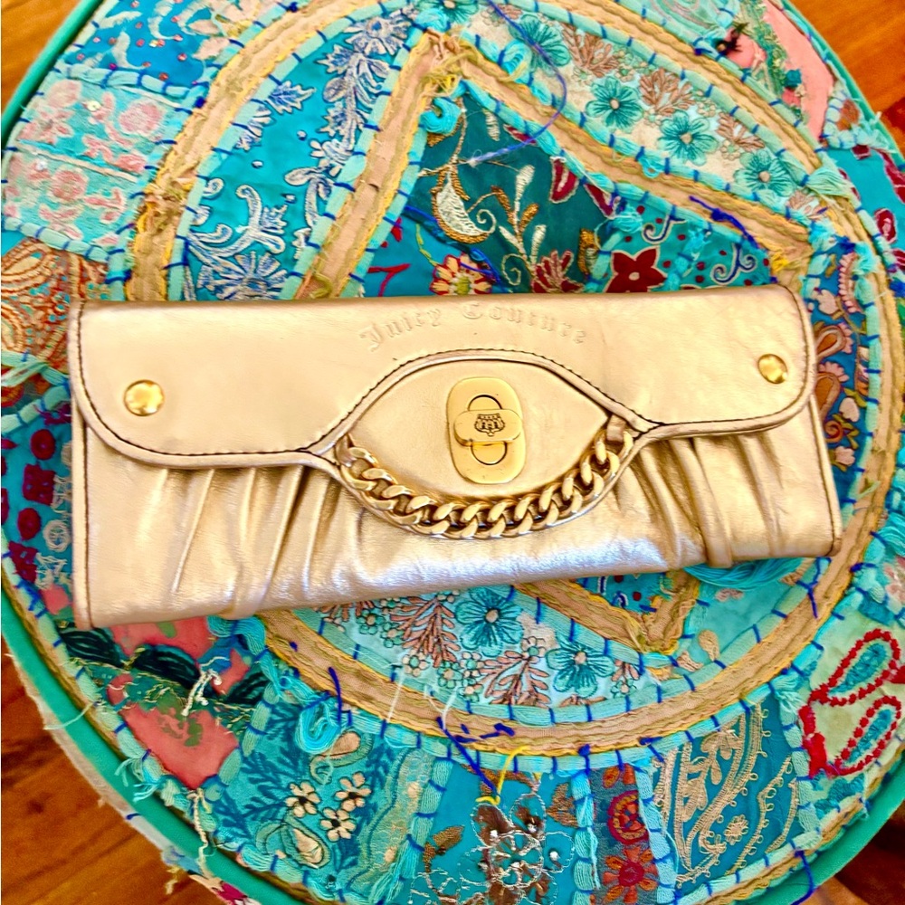 Juicy Couture Gold Clutch with Pleated Design
